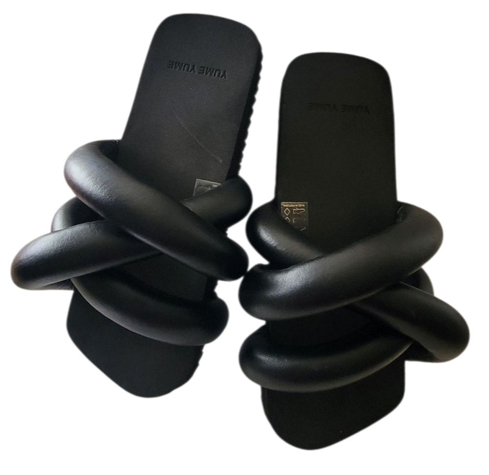 Yume Yume Tyre Slide Sandals Black Leather Size 42 / US 9
